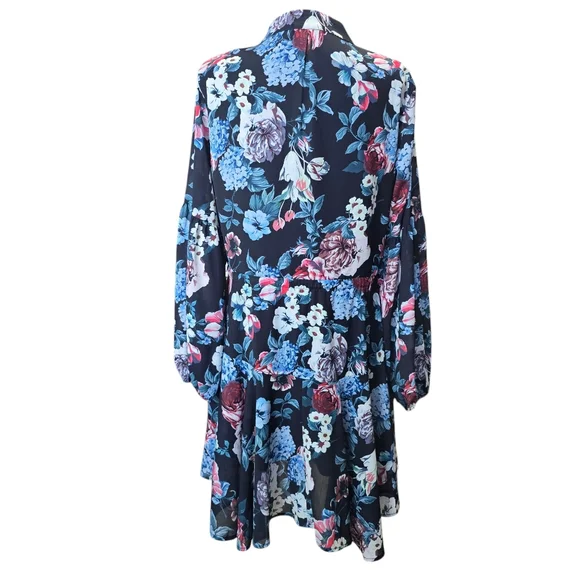 ⭐️Clarisbelle Floral Chiffon Long Sleeve Button Up Tied Waist Dress Sz M - Picture 3 of 7